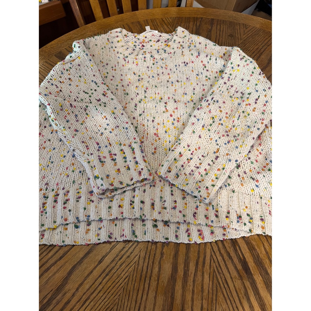 Seven7 Cream Confetti Chunky Knit Pom Pom Sweater XL 7M7579A Multi Color